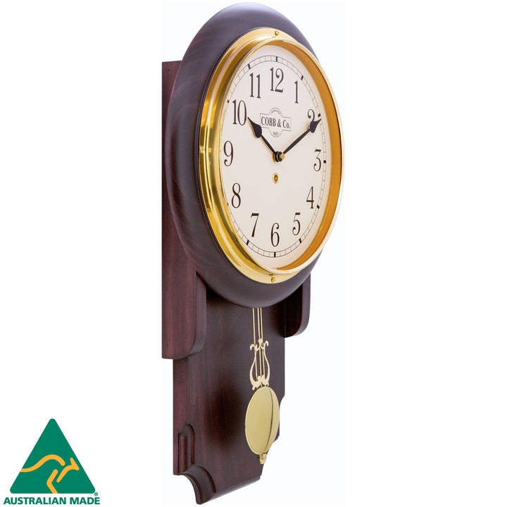COBB Co Heritage Pendulum Chime Wall Clock Satin Mahogany Numbers 55cm 65147 2