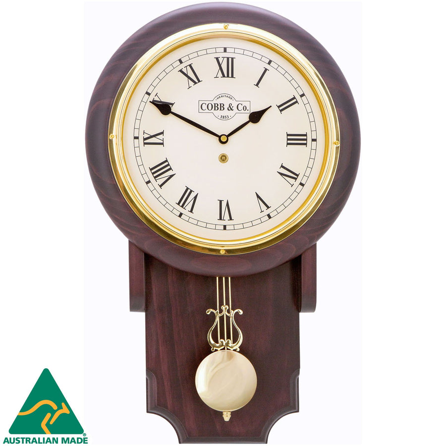 COBB Co Heritage Pendulum Chime Wall Clock Satin Mahogany Roman 55cm 65146 1