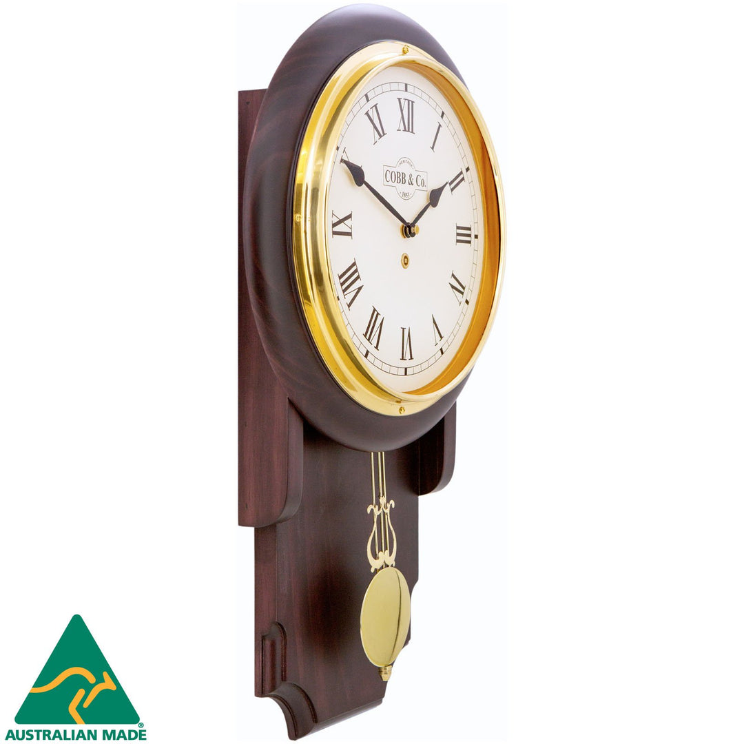 COBB Co Heritage Pendulum Chime Wall Clock Satin Mahogany Roman 55cm 65146 2