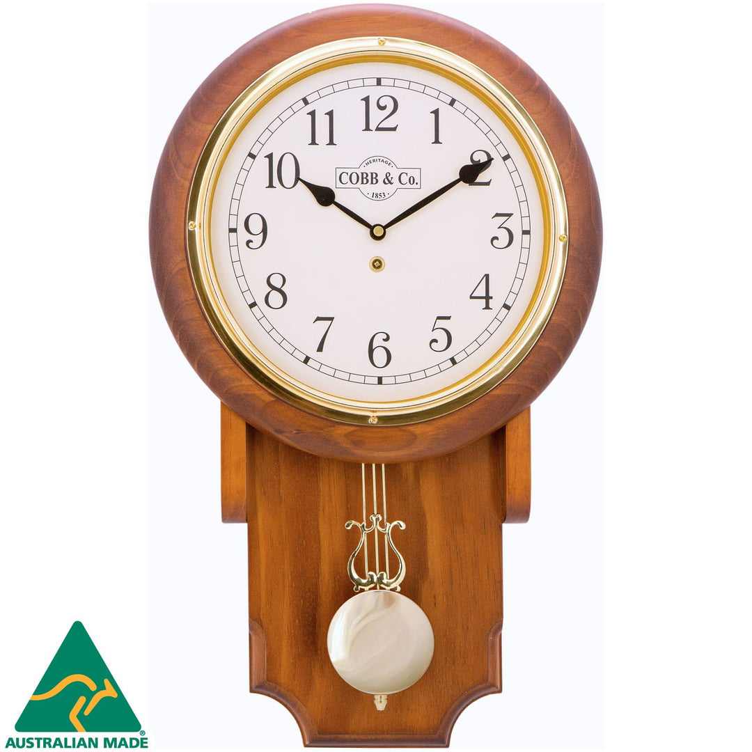 COBB Co Heritage Pendulum Chime Wall Clock Satin Oak Numbers 55cm 65145 1