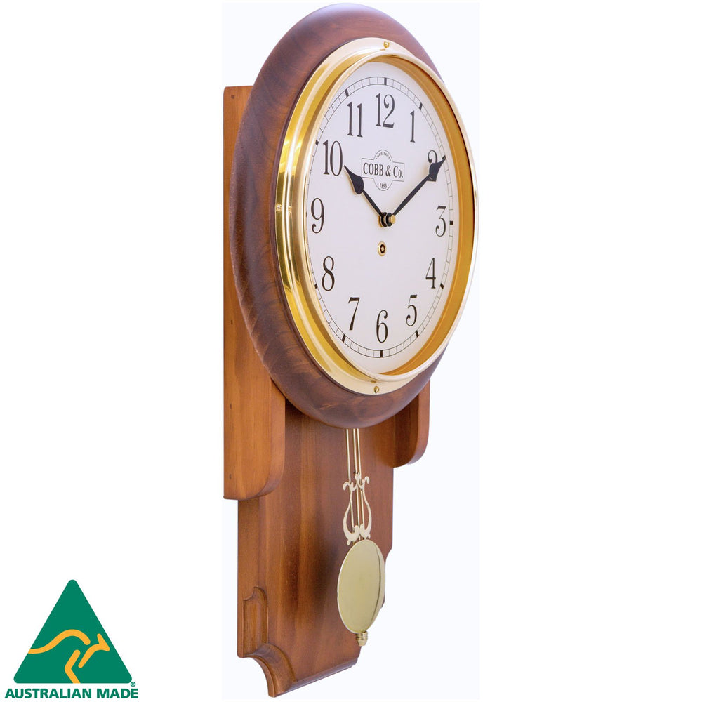 COBB Co Heritage Pendulum Chime Wall Clock Satin Oak Numbers 55cm 65145 2