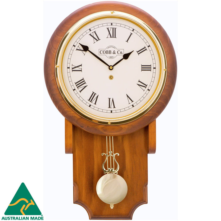 COBB Co Heritage Pendulum Chime Wall Clock Satin Oak Roman 55cm 65144 1