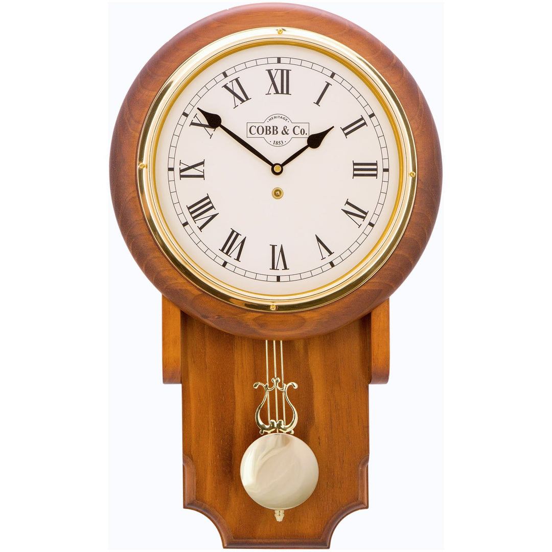 COBB Co Heritage Pendulum Chime Wall Clock Satin Oak Roman 55cm 65144 4