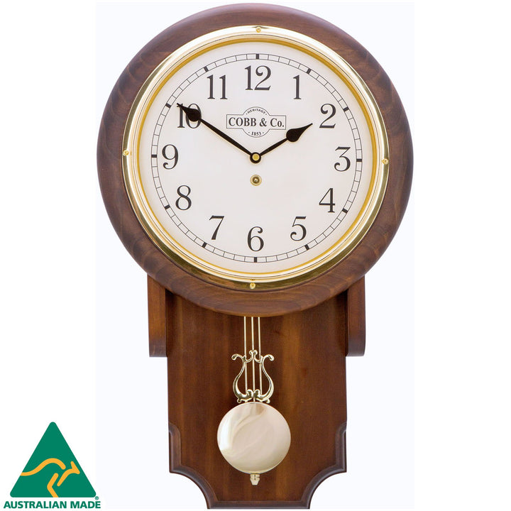 COBB Co Heritage Pendulum Chime Wall Clock Satin Walnut Numbers 55cm 65149 1