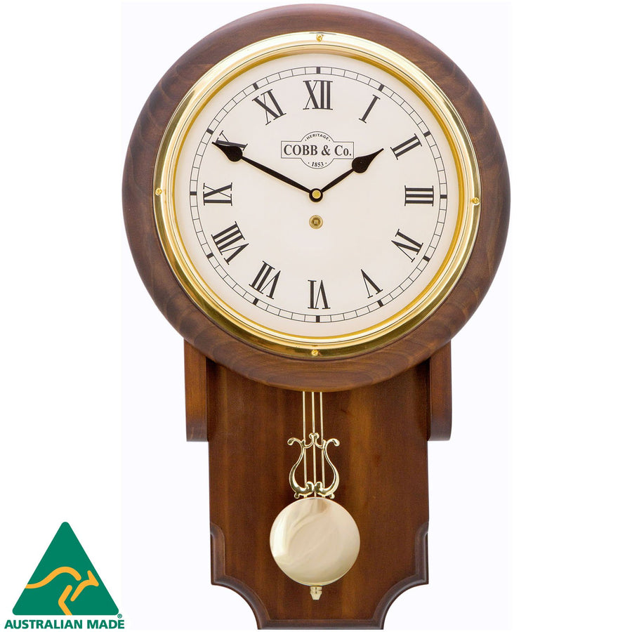 COBB Co Heritage Pendulum Chime Wall Clock Satin Walnut Roman 55cm 65148 1