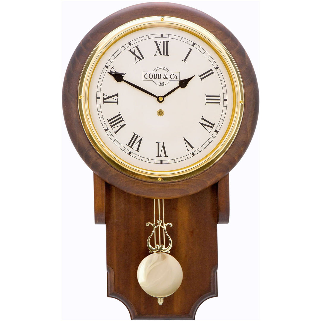 COBB Co Heritage Pendulum Chime Wall Clock Satin Walnut Roman 55cm 65148 4