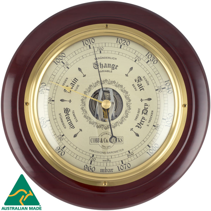 COBB Co Heritage Round Barometer Gloss Mahogany 28cm 66061 1