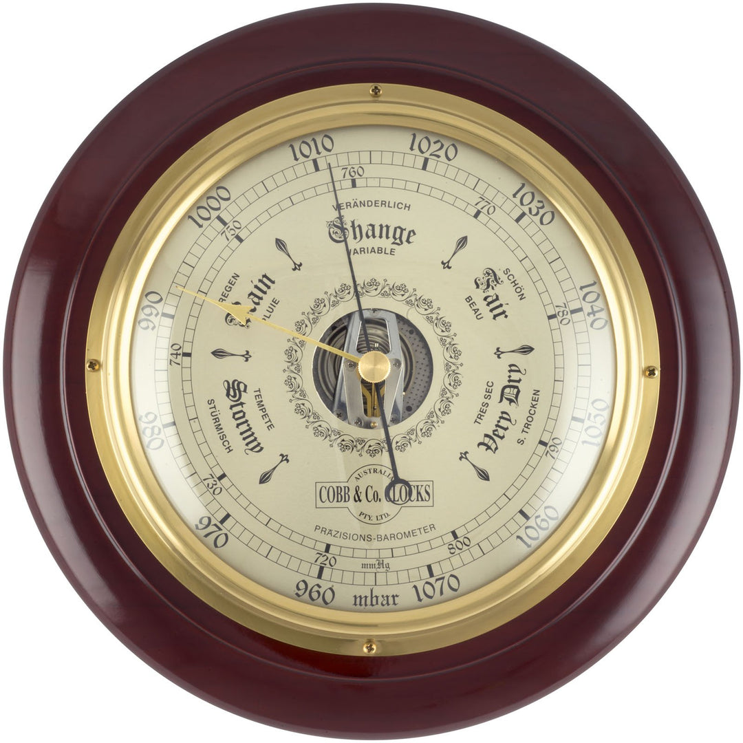 COBB Co Heritage Round Barometer Gloss Mahogany 28cm 66061 4