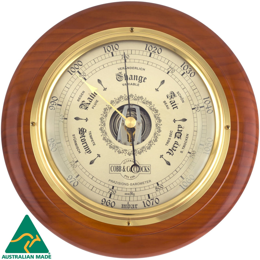 COBB Co Heritage Round Barometer Gloss Oak 28cm 66060 1