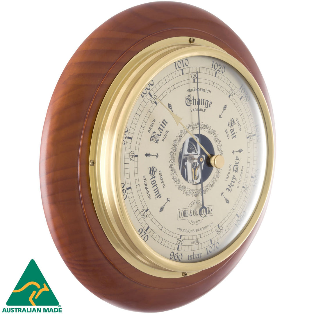 COBB Co Heritage Round Barometer Gloss Oak 28cm 66060 2