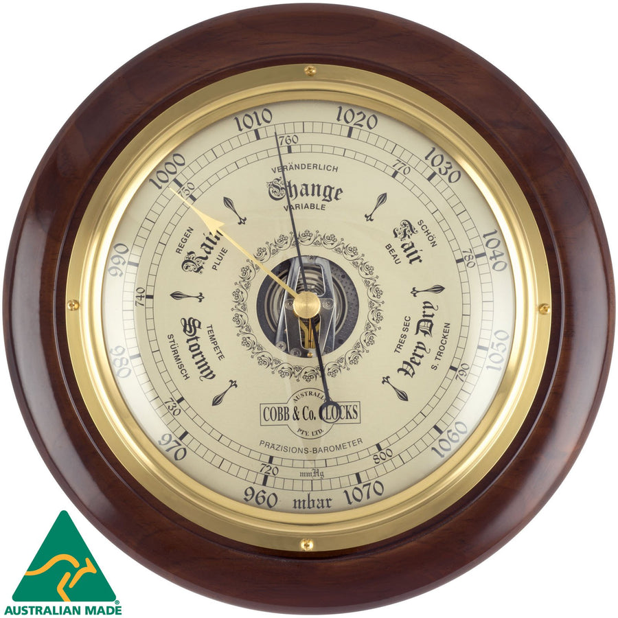 COBB Co Heritage Round Barometer Gloss Walnut 28cm 66062 1
