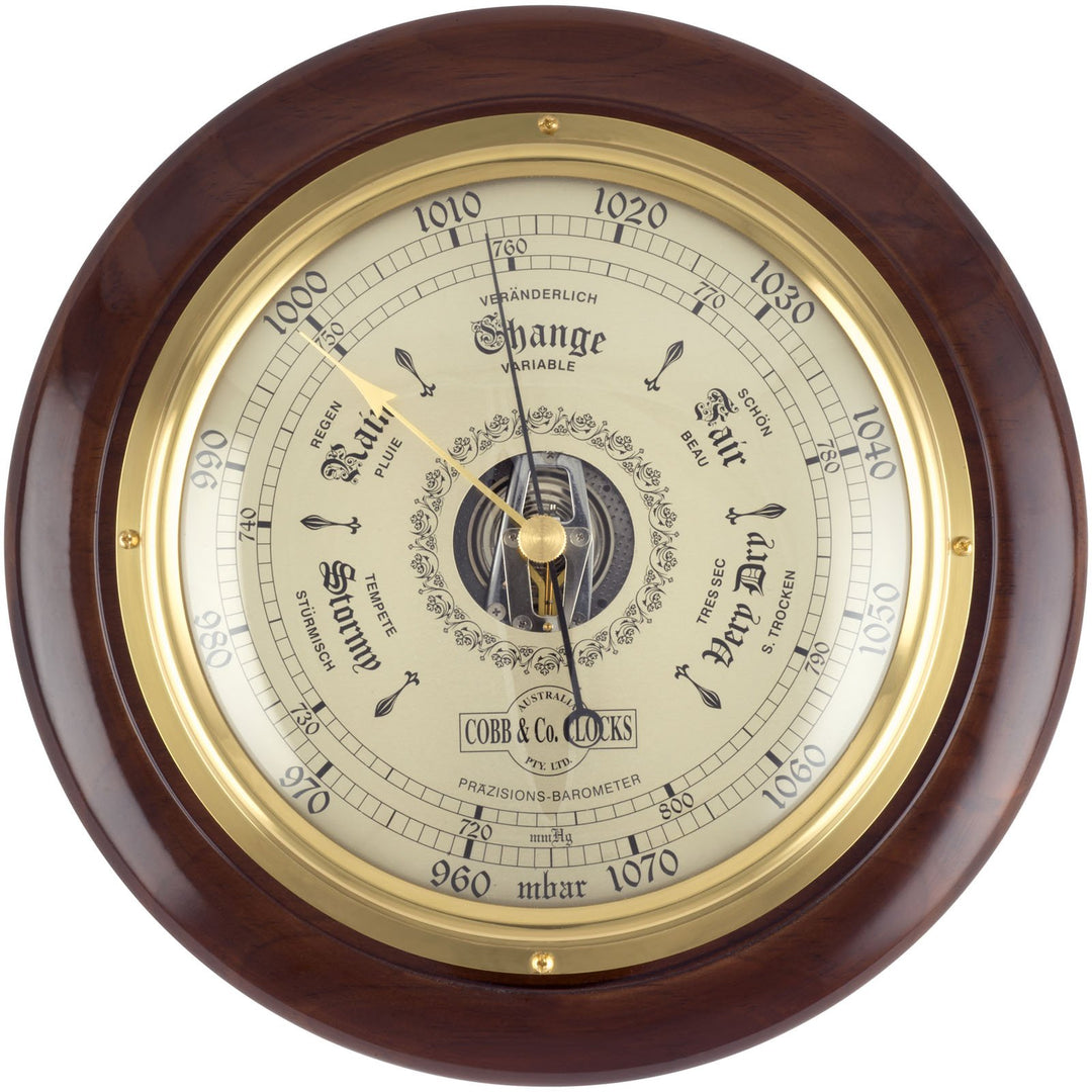 COBB Co Heritage Round Barometer Gloss Walnut 28cm 66062 4