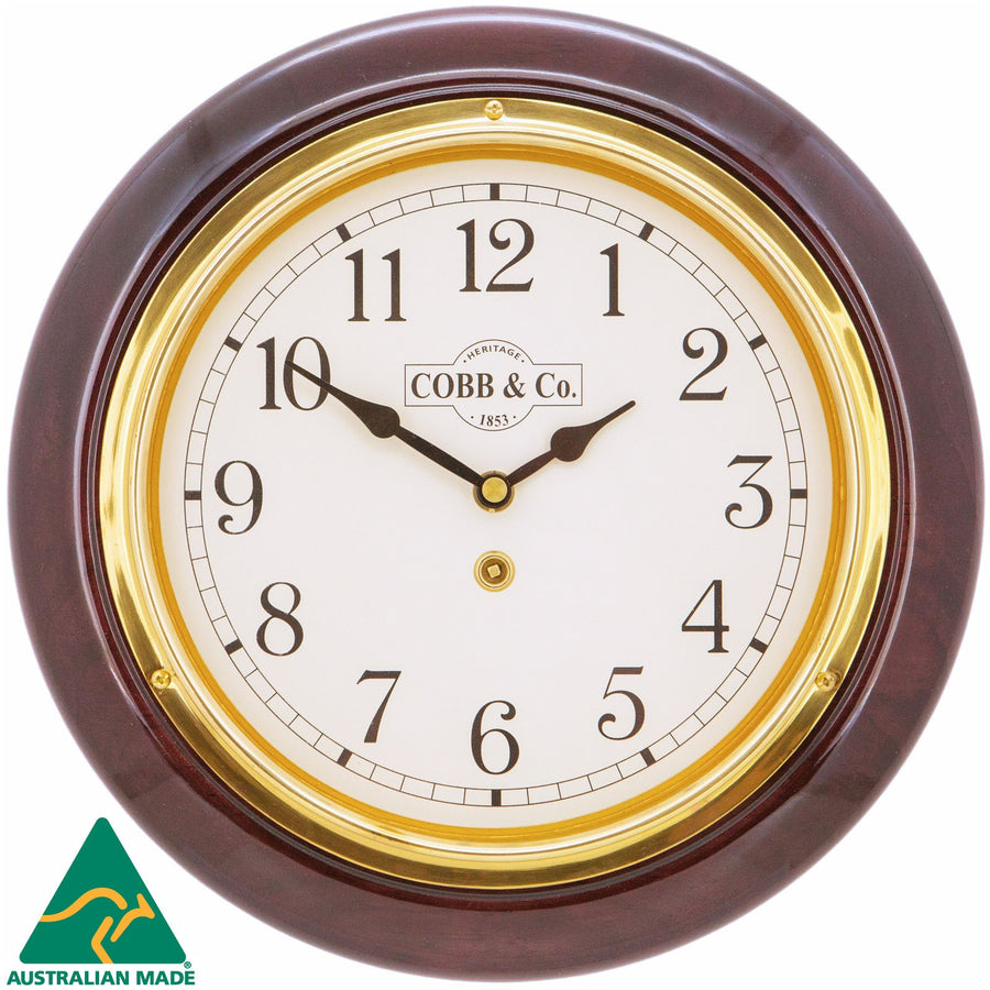 COBB Co Heritage Small Railway Wall Clock Gloss Mahogany Numbers 28cm 65004 1