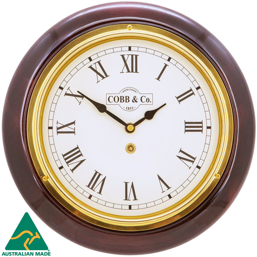 COBB Co Heritage Small Railway Wall Clock Gloss Mahogany Roman 28cm 65003 1