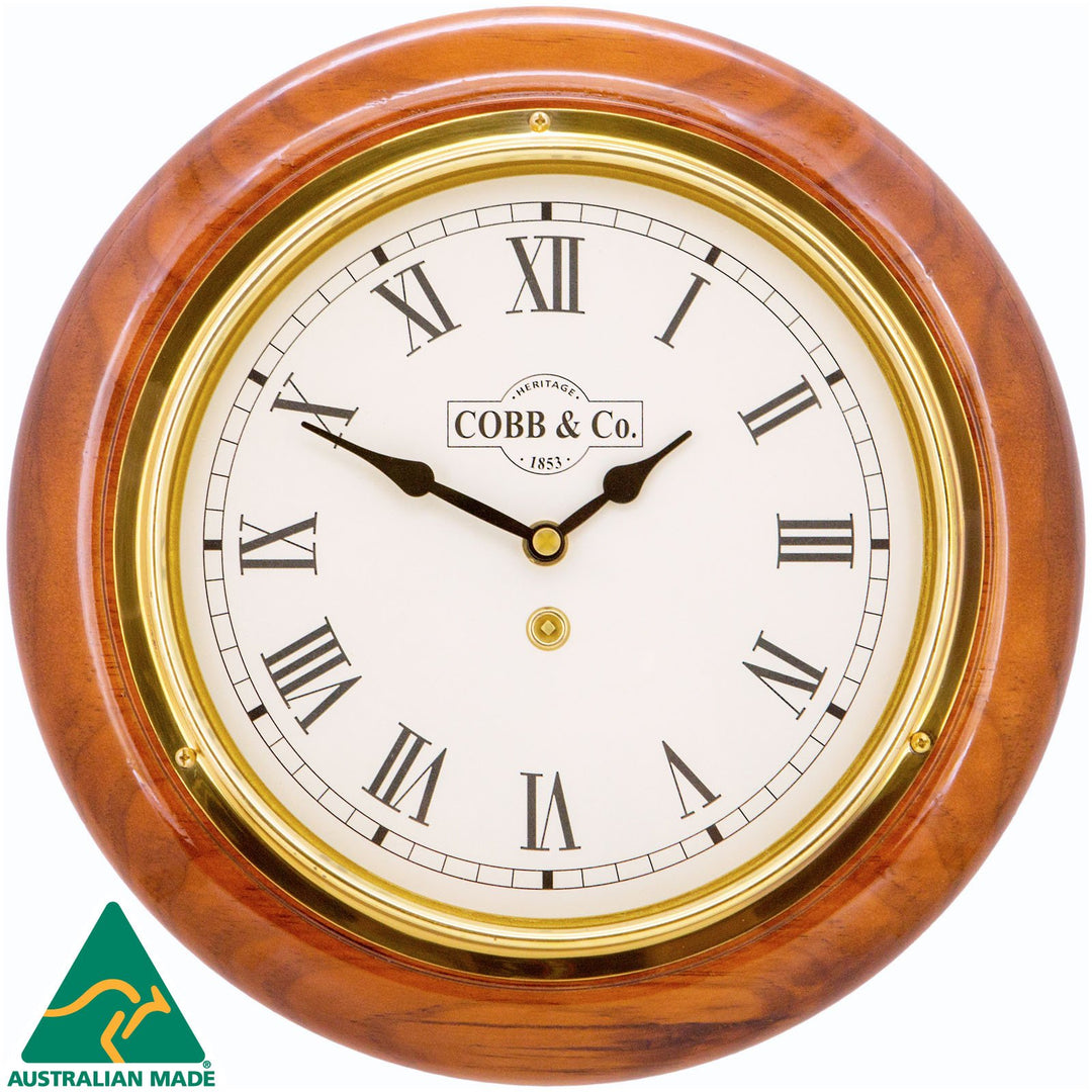 COBB Co Heritage Small Railway Wall Clock Gloss Oak Roman 28cm 65001 1