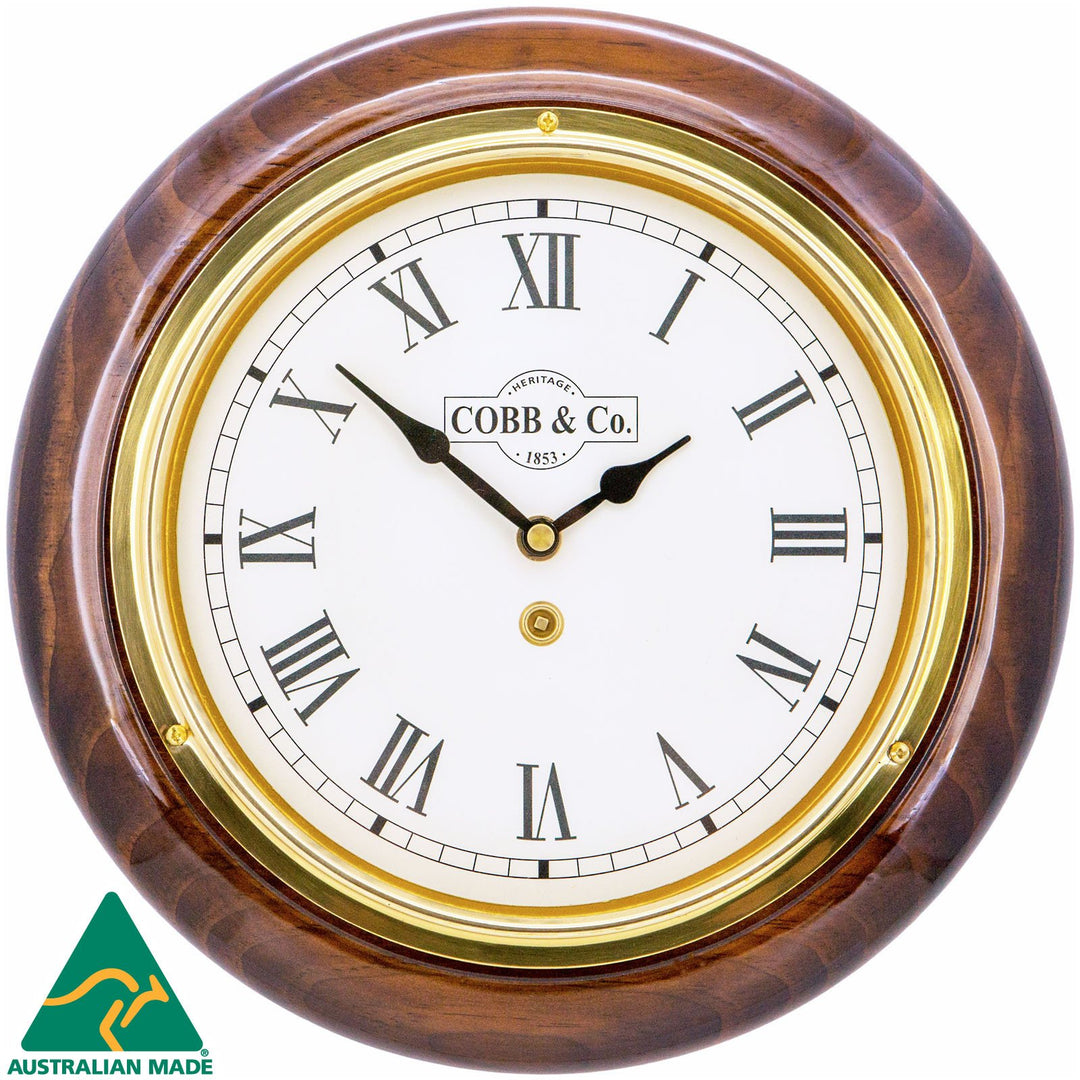 COBB Co Heritage Small Railway Wall Clock Gloss Walnut Roman 28cm 65005 1