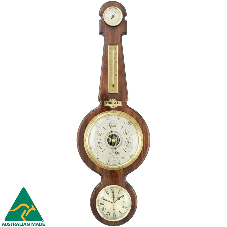 COBB Co Large Banjo Clock Weather Station Gloss Walnut 84cm 66102 1