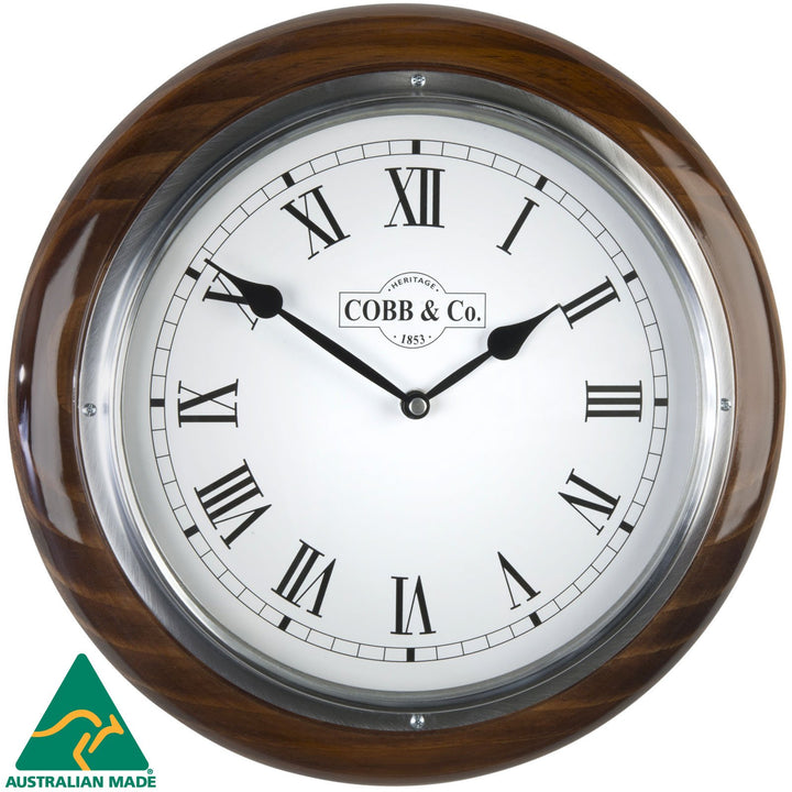 COBB Co Medium Railway Wall Clock Gloss Walnut Roman 32cm 65344 2