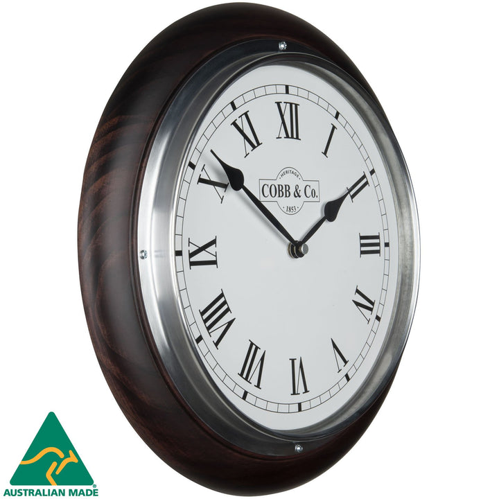 COBB Co Medium Railway Wall Clock Satin Mahogany Roman 32cm 65367 1