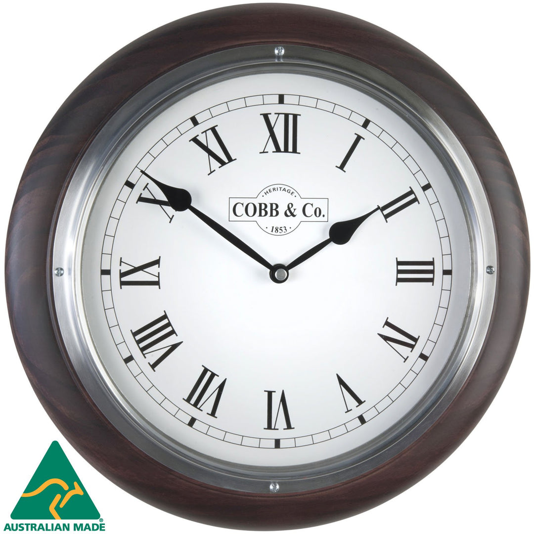 COBB Co Medium Railway Wall Clock Satin Mahogany Roman 32cm 65367 2