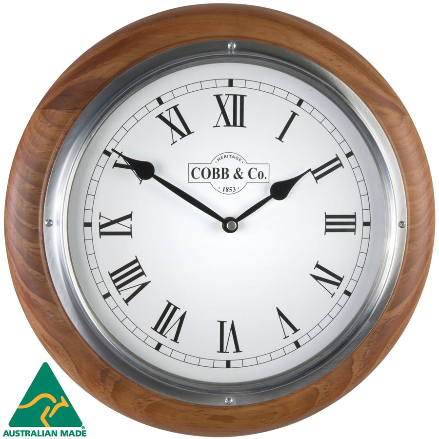 COBB Co Medium Railway Wall Clock Satin Oak Roman 32cm 65365 2