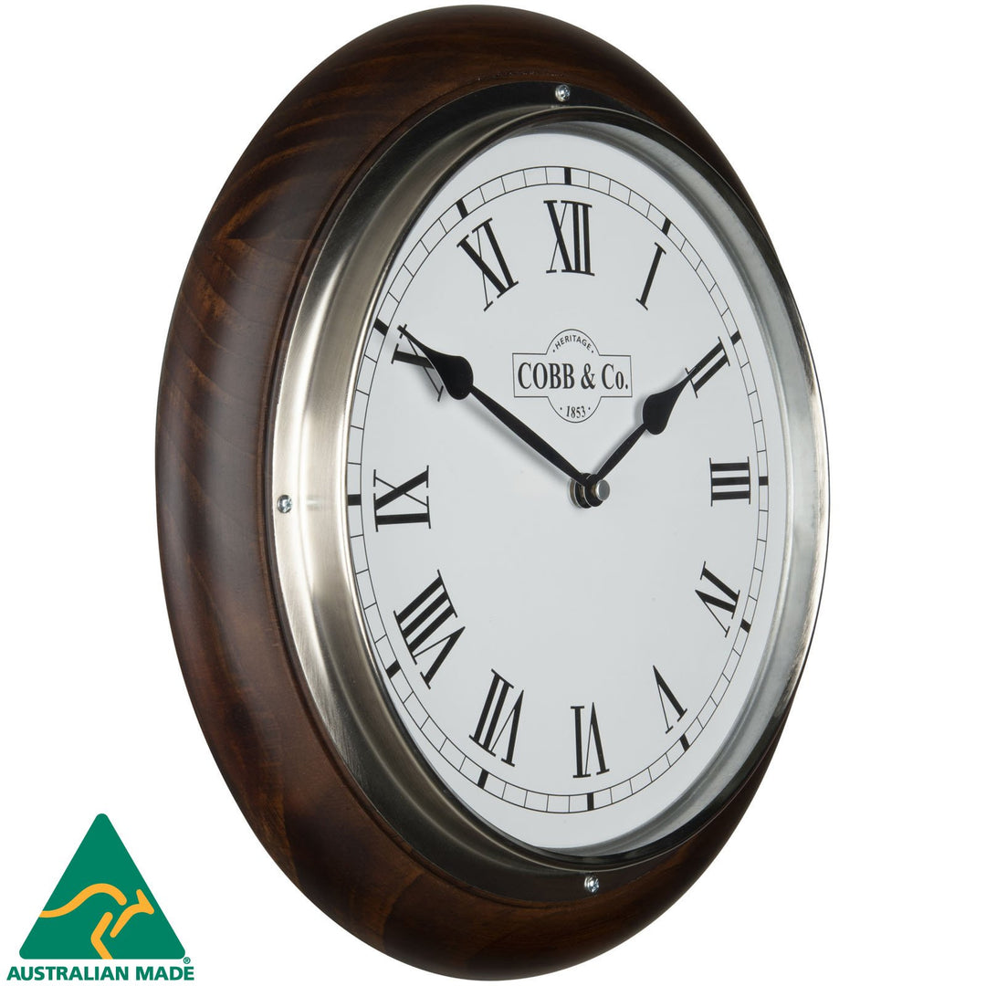 COBB Co Medium Railway Wall Clock Satin Walnut Roman 32cm 65369 1