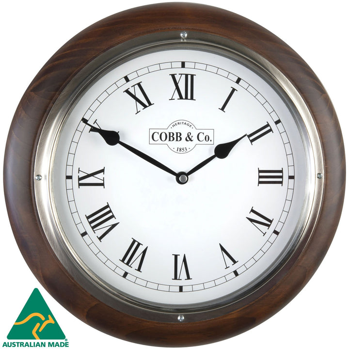 COBB Co Medium Railway Wall Clock Satin Walnut Roman 32cm 65369 2