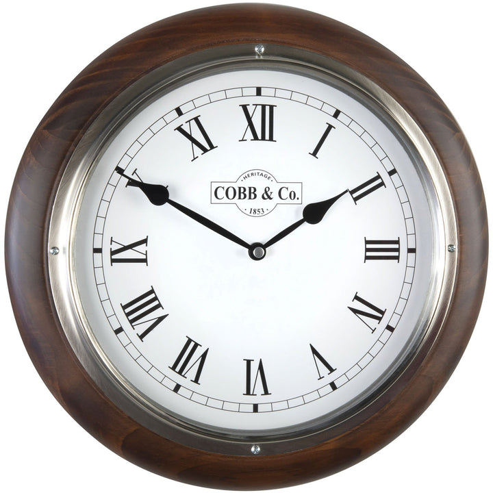 COBB Co Medium Railway Wall Clock Satin Walnut Roman 32cm 65369 4