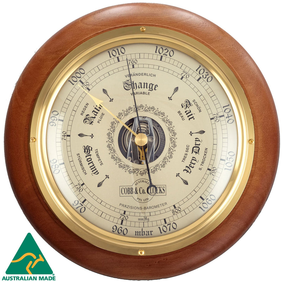 COBB Co Round Barometer Satin Oak 28cm 66072 1