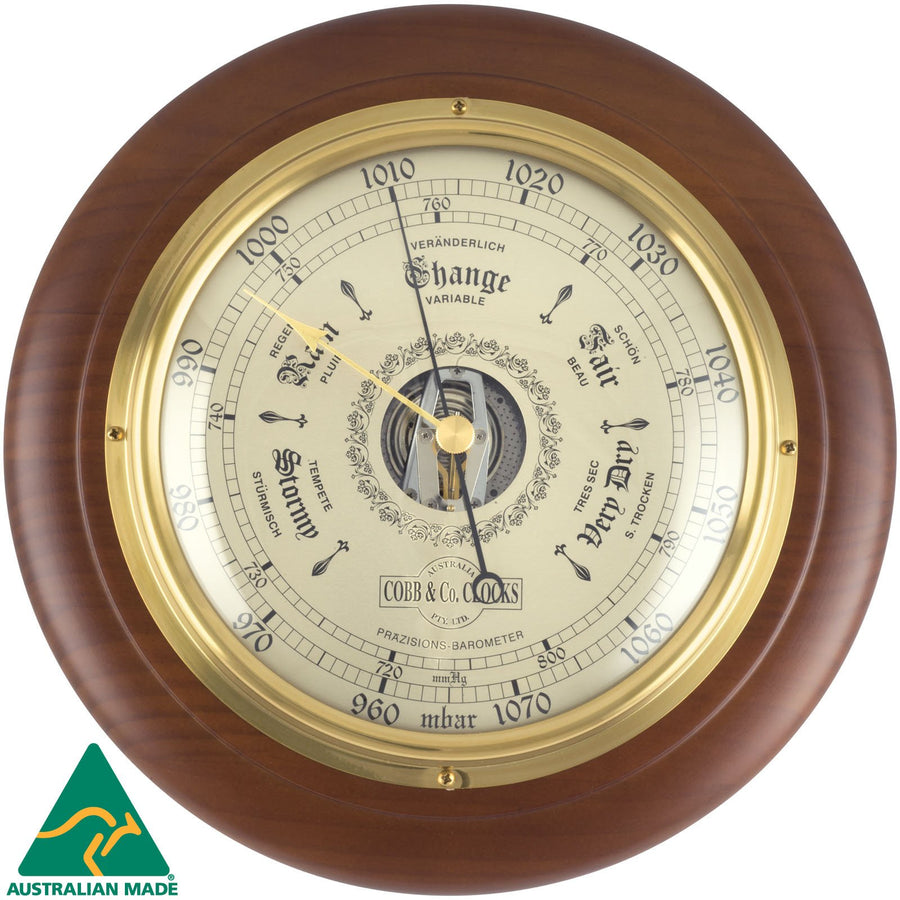 COBB Co Round Barometer Satin Walnut 28cm 66074 1