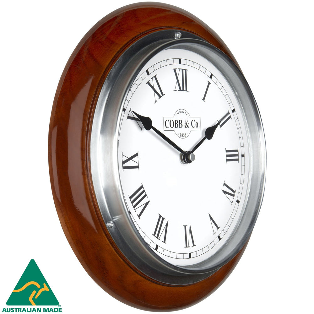 COBB Co Small Railway Wall Clock Gloss Oak Roman 28cm 65301 1