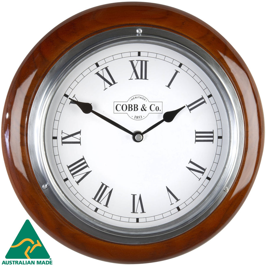 COBB Co Small Railway Wall Clock Gloss Oak Roman 28cm 65301 2