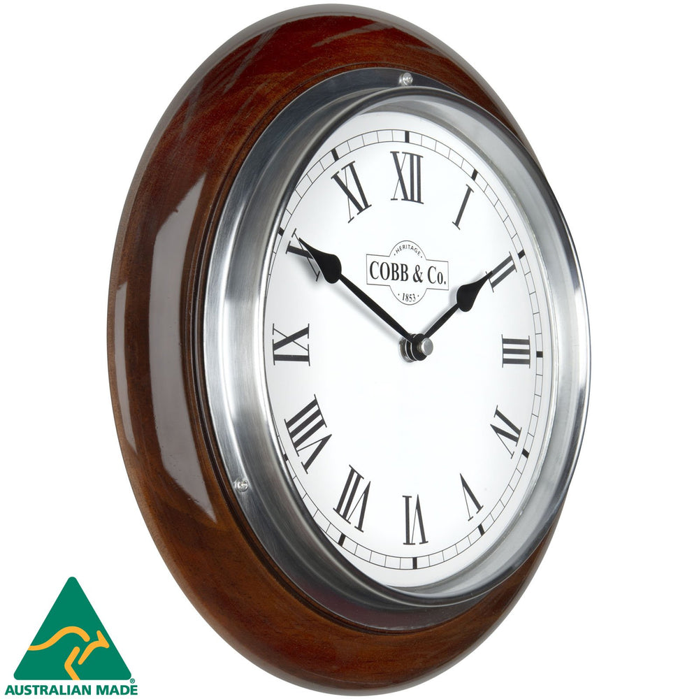 COBB Co Small Railway Wall Clock Gloss Walnut Roman 28cm 65305 1