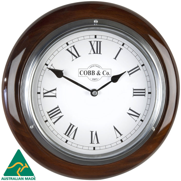 COBB Co Small Railway Wall Clock Gloss Walnut Roman 28cm 65305 2