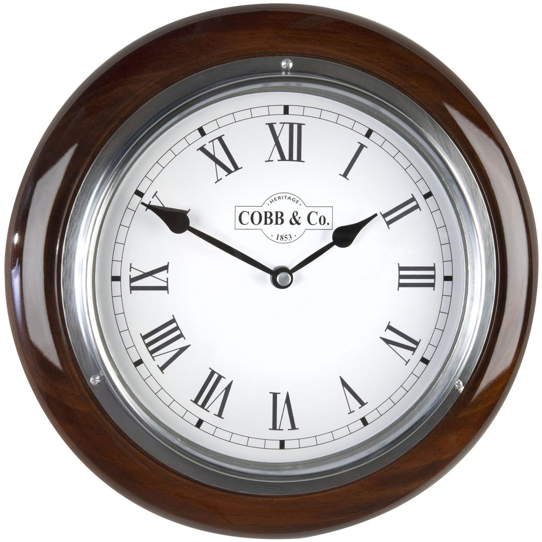 COBB Co Small Railway Wall Clock Gloss Walnut Roman 28cm 65305 4