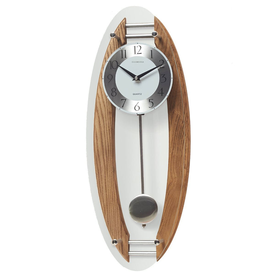 Cambridge Wood and Glass Pendulum Wall Clock Brushed Oak 59cm WW014L 1