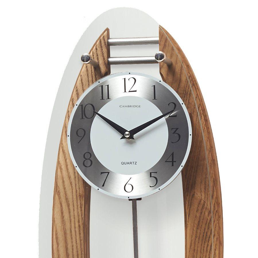 Cambridge Wood and Glass Pendulum Wall Clock Brushed Oak 59cm WW014L 2