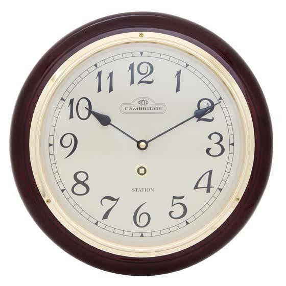 Cambridge Wooden Station Wall Clock Arabic Gloss Dark Brown 32cm PW969-37A