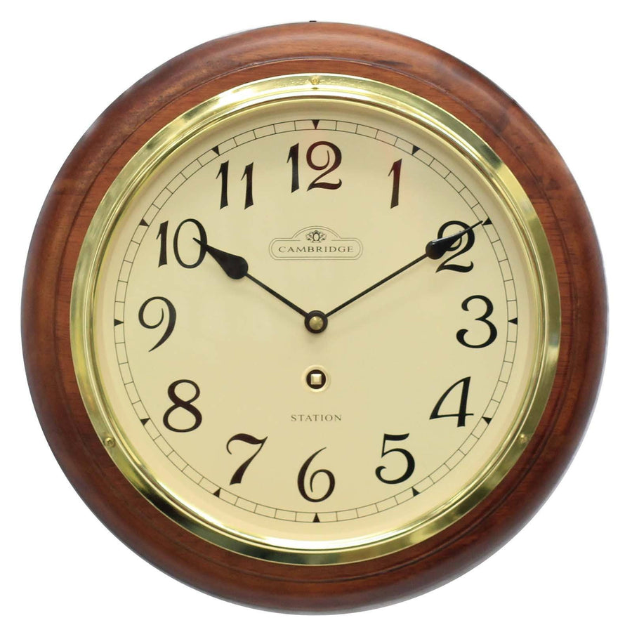 Cambridge Wooden Station Wall Clock Arabic Matte Dark Brown 32cm PW969-15A