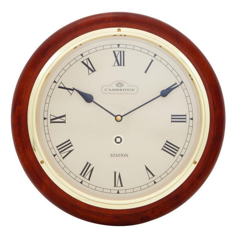 Cambridge Wooden Station Wall Clock Roman Matte Dark Brown 29cm PW970-15R