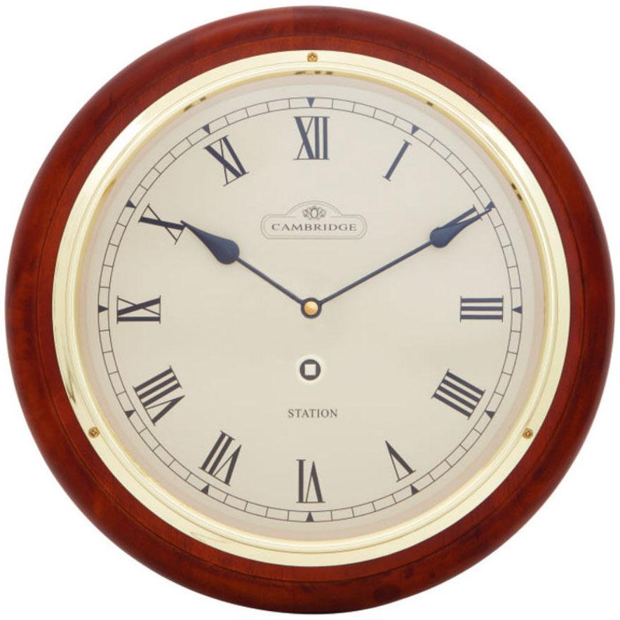 Cambridge Wooden Station Wall Clock Roman Matte Dark Brown 32cm PW969-15R