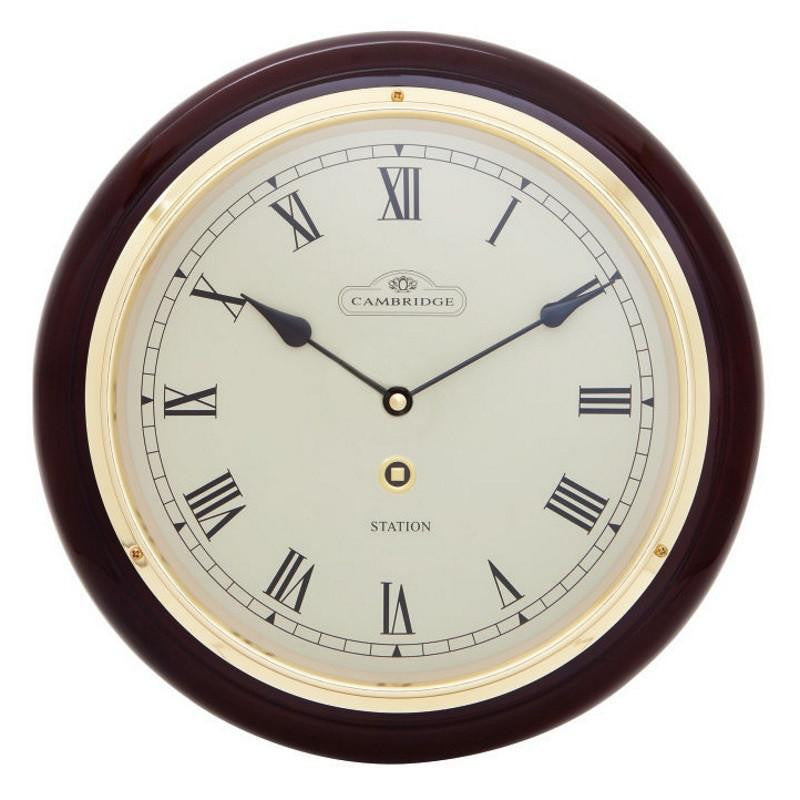 Cambridge Wooden Station Wall Clock Roman Piano Dark Brown 29cm PW970-37R