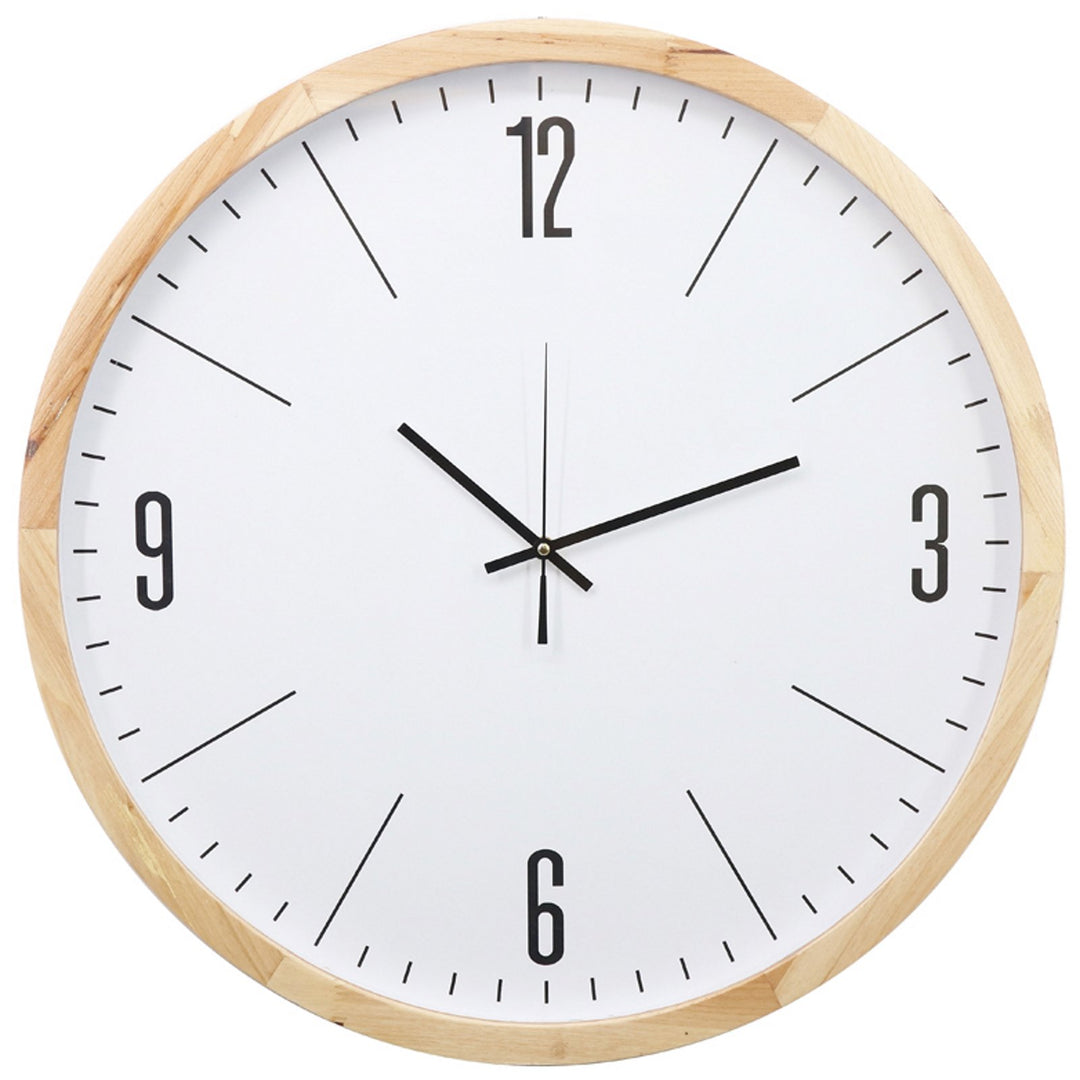 Casa Uno Jensen White Natural Wooden Wall Clock Numbers 60cm ME107 1