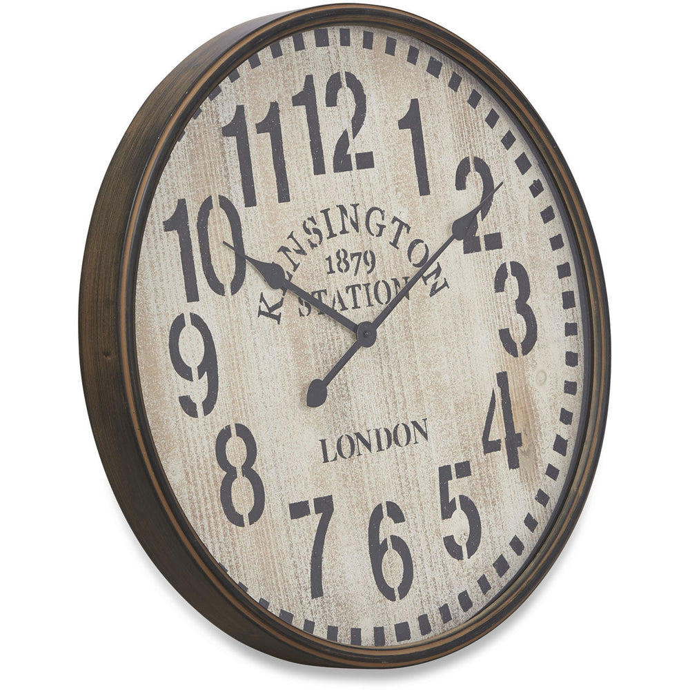 Casa Uno Kensington Station Brown Wash Wall Clock 60cm ME109 2