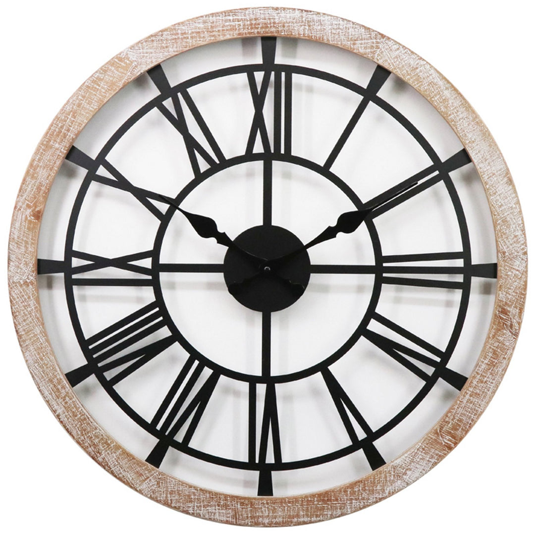 Casa Uno Ornate Metal and Whitewashed Wood Wall Clock 60cm ME108 1