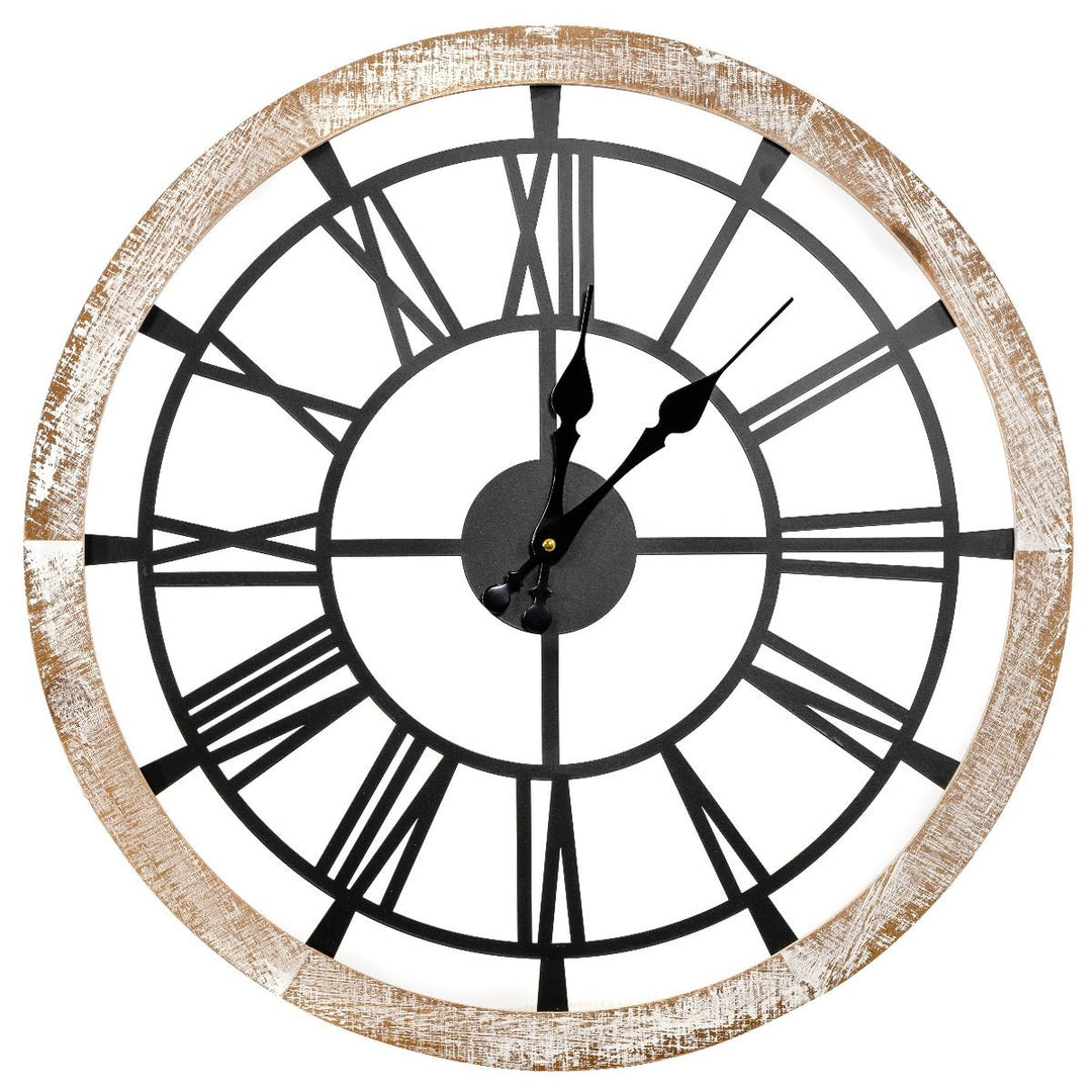 Casa Uno Ornate Metal and Whitewashed Wood Wall Clock 60cm ME108 7