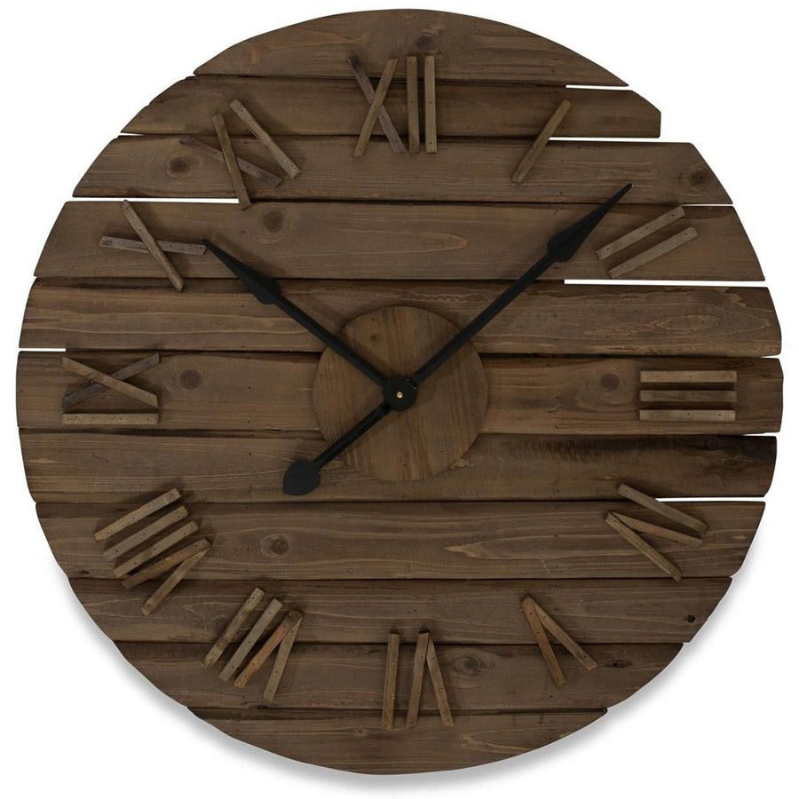 Casa Uno Round Panel Dark Fir Wood Roman Wall Clock 60cm EG03 1