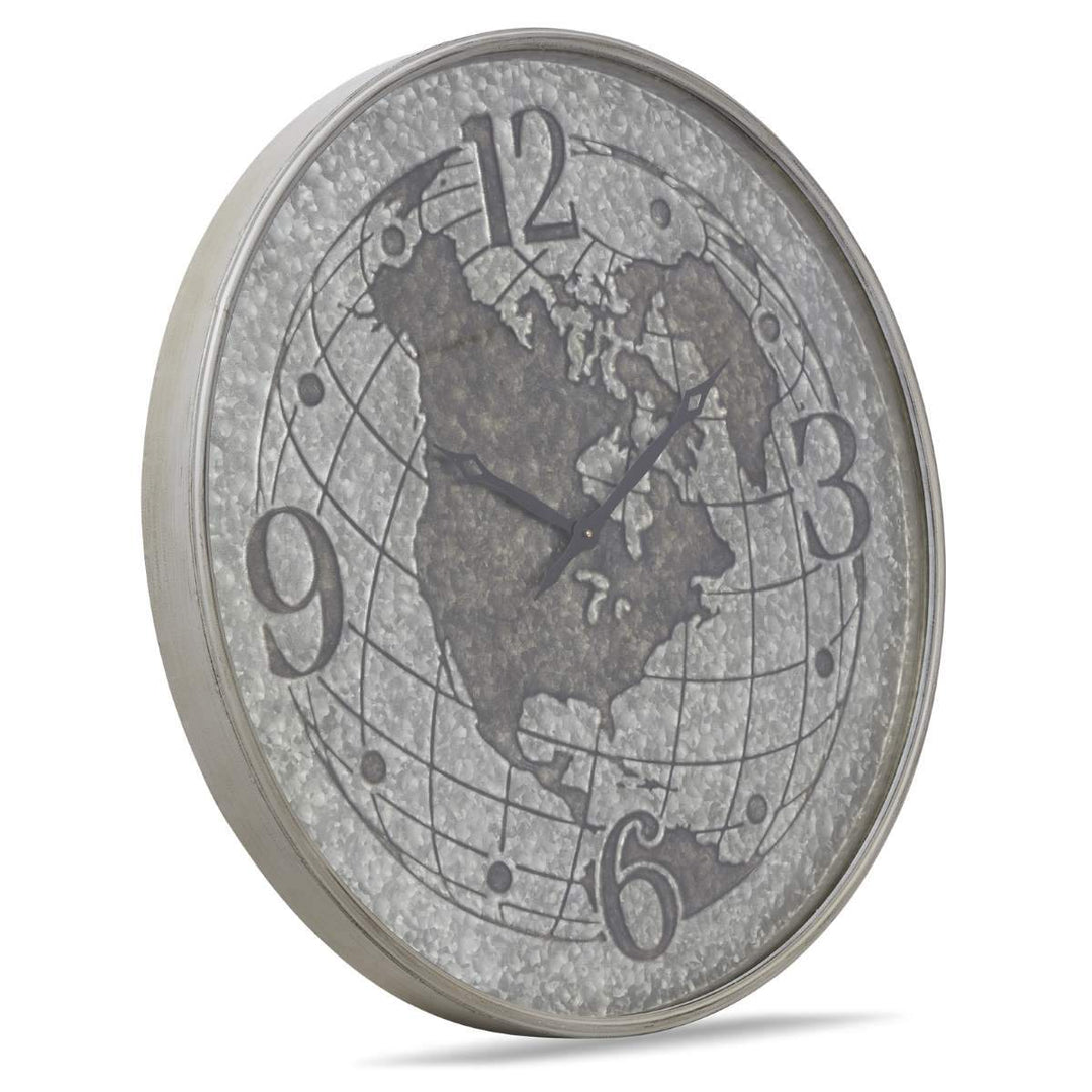 Casa Uno World Globe Metal Wall Clock Silver 80cm NW03 2