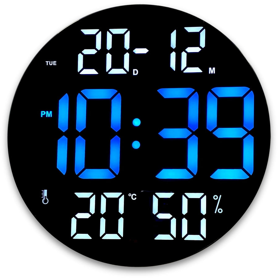 Checkmate Sylvie Day Date Temp Humidity USB LED Wall Desk Clock Blue 30cm CGH-8011B 1