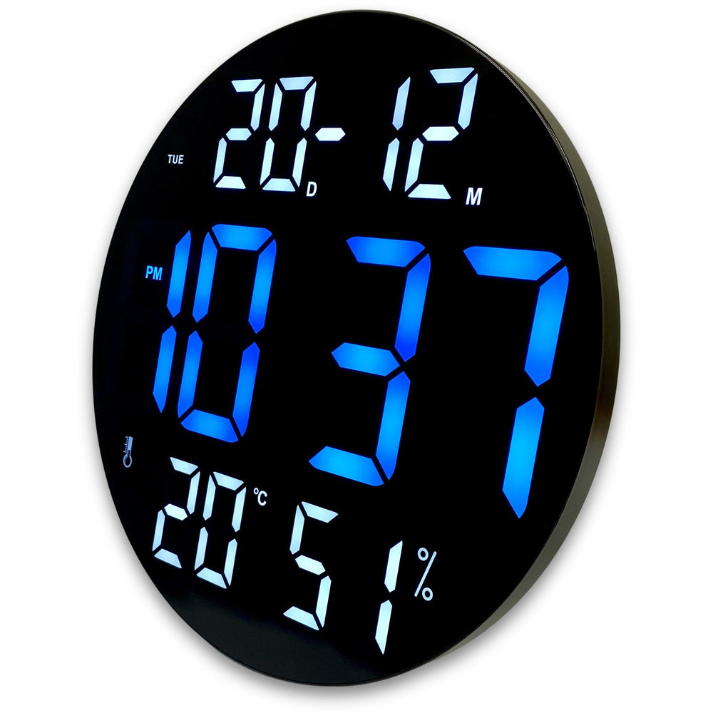 Checkmate Sylvie Day Date Temp Humidity USB LED Wall Desk Clock Blue 30cm CGH-8011B 2